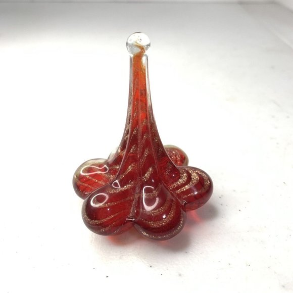 Hand Blown Art Glass Red Swirl Teardrop Small Ring‎ Holder - Picture 1 of 6